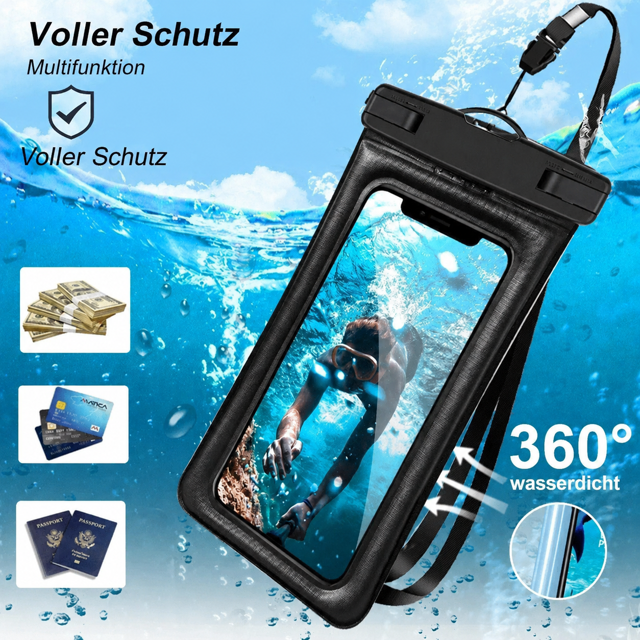 AquaSpy Handyhülle Wasserdicht – Schwimmende Smartphone-Schutzhülle
